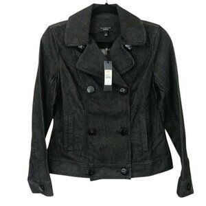 Talbots Womens Black Denim Double-Breasted Jacket Trench Notch Collar Size 2